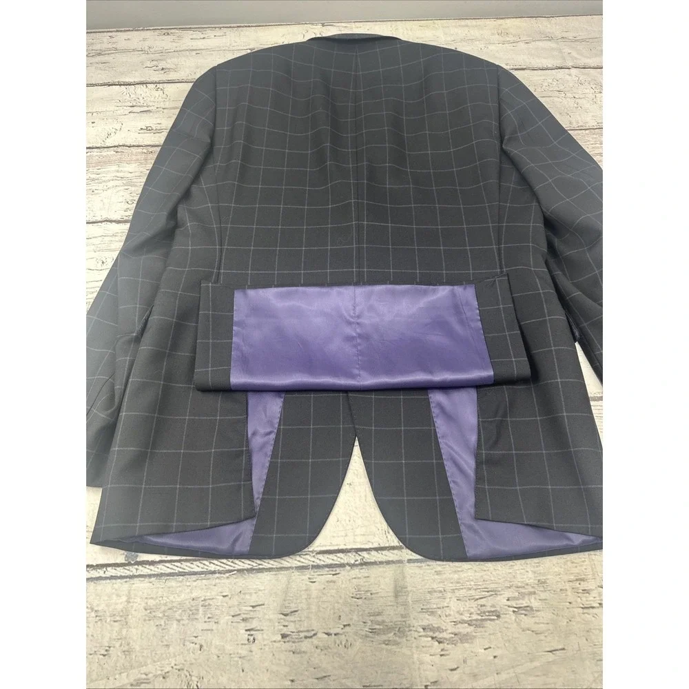 RED Saks Fifth Avenue 2-Piece Blue Suit Mens 40L Pants 35x33.5 Box Print